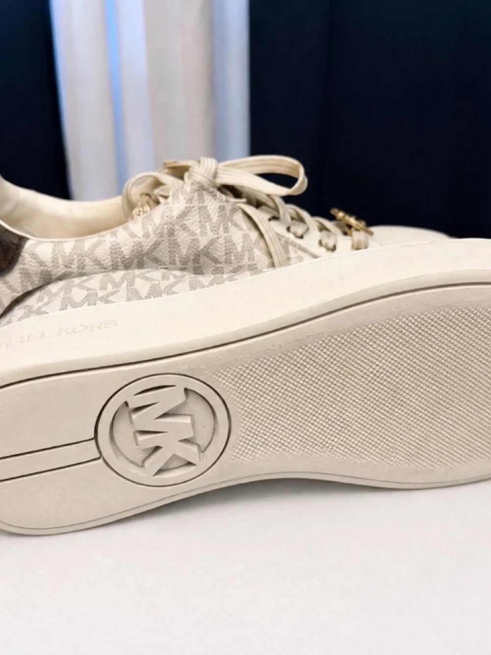 Michael Kors Cream/Gold MK Logo Low-Top Sneakers